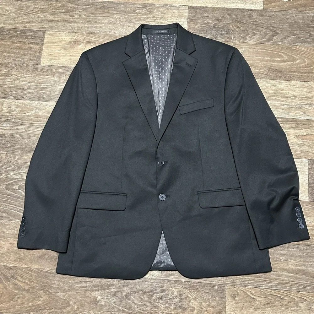 Chaps Blazer Jacket Mens 42S Black Two Button Notch Lapel Paisley Lining Stretch